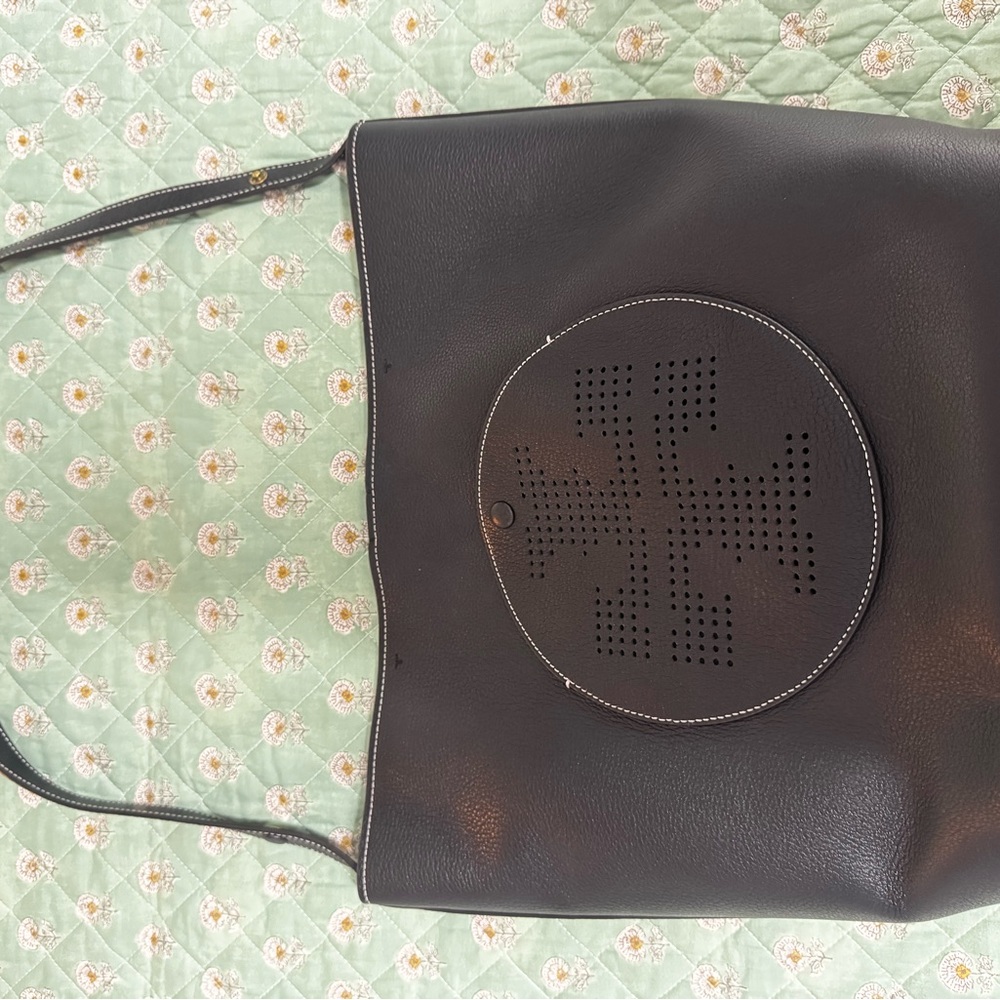 Tory Burch Black Shoulder Bag with Perforated Logo